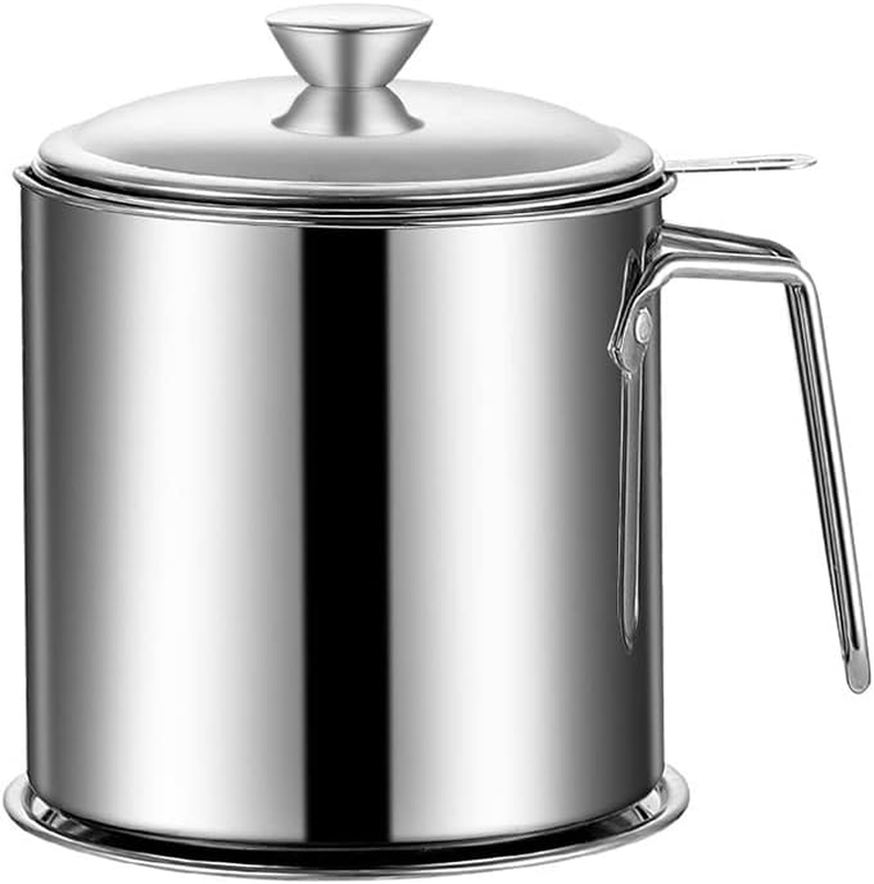 Kimilx Grease Container Oil Pot with Fine Mesh Strainer 1.3L Oil Storage Pot Bacon Grease Strainer 304 Stainless Steel Can for Frying Oil Storage