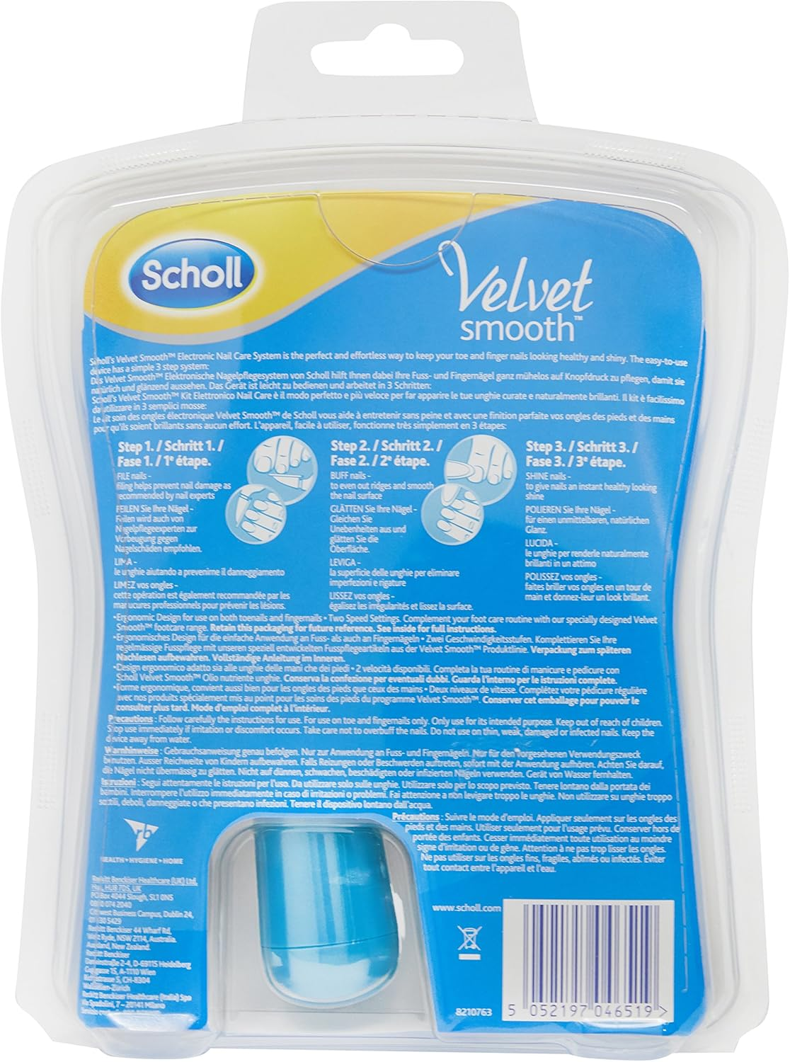 Scholl Velvet Smooth Electronic Nail Care System File Buff & Shine, Blue, 1 Count image number 4