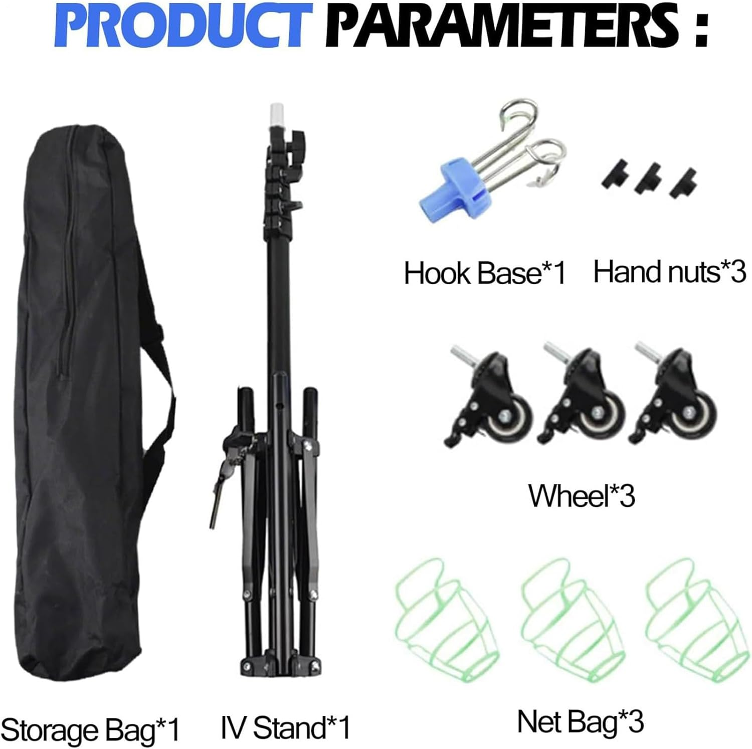 Iv Pole with Wheels | Mobile Iv Stand with Bottle Hook,Nursing Bed Foldable Hospital Equipment with Wheel for Healthcare Travel Daily Indoor Outdoor Elderly Home Clinics image number 6