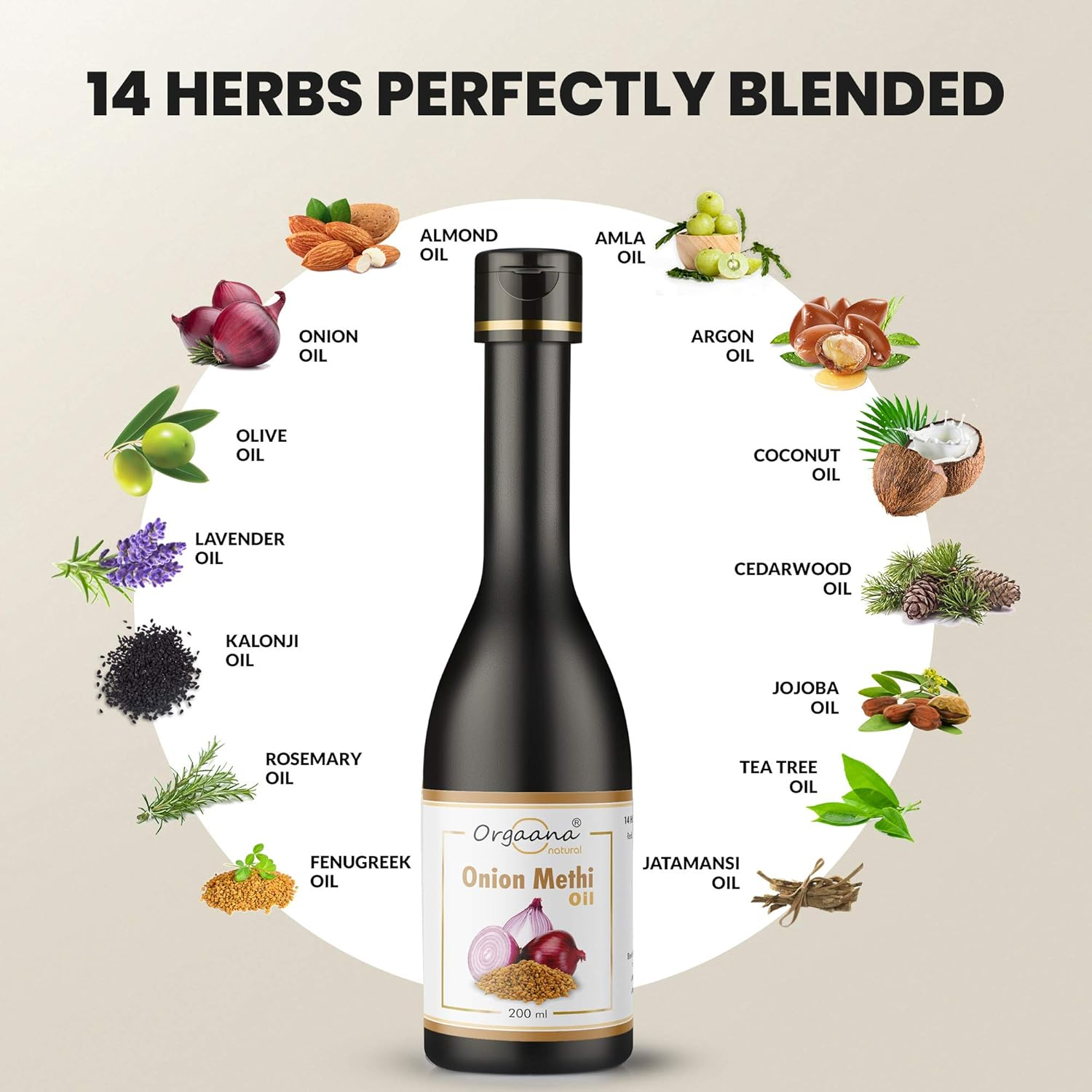 Orgaana Natural Herbal Methi-Onion Herbal Repair Hair Frizzy and Damage Hair Oil 21 Natural Herbs & Oils image number 3