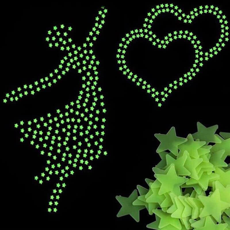 100 Pieces Glow in the Dark Stars Wall Stickers Luminous Stars Decal Kids Room - Ideal for Ceiling & Wall Decor in Multiple Colors - Green image number 5