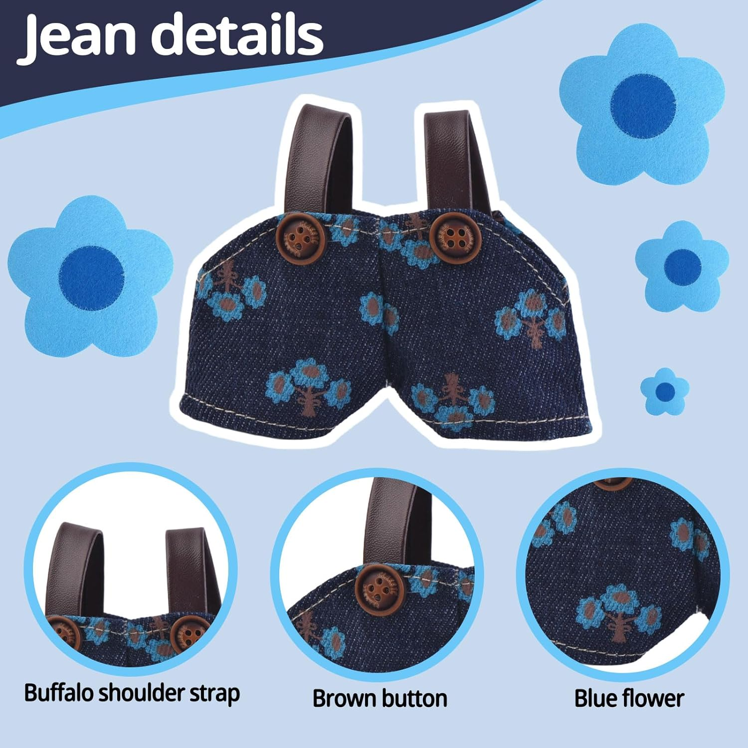 Doll Clothes Set for Labubu, Ocean Blue Overalls Outfit with Hat, Shoes & Glasses Accessories - Fits 17Cm Dolls image number 4