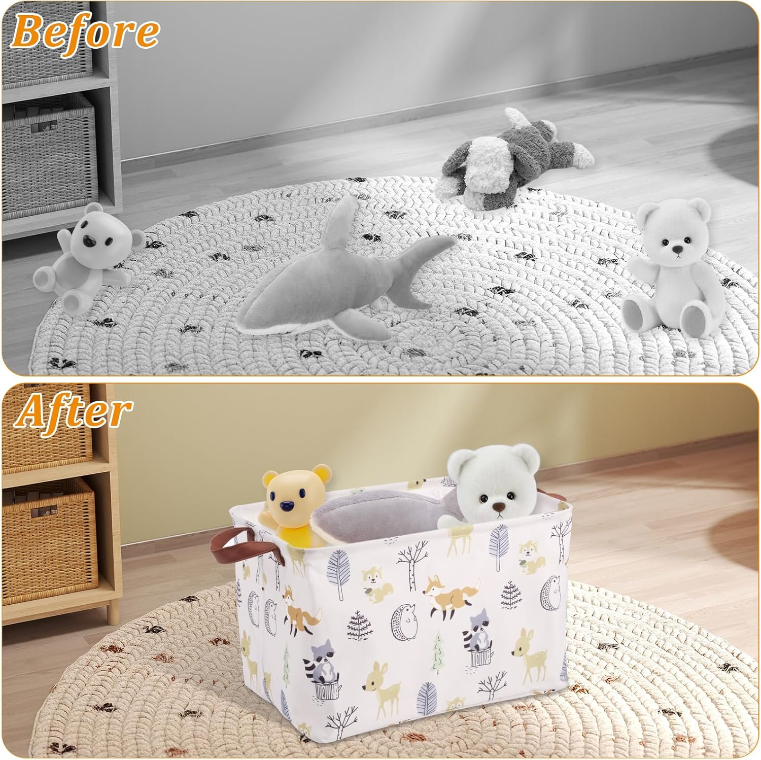 Awobepl 3 Pack Collapsible Storage Baskets, Foldable Fabric Organiser Bin with Handles for Baby Clothes, Nappies, Toys, Rectangular Laundry Hamper for Nursery, Bedroom, Bathroom (Animal) - Bow Tie image number 2