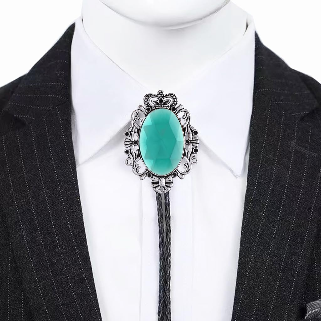 Jeilwiy Bolo Tie for Men Natural Turquoise Bolo Tie for Women Western Ties Cowboy Necktie Native American Bolos image number 1