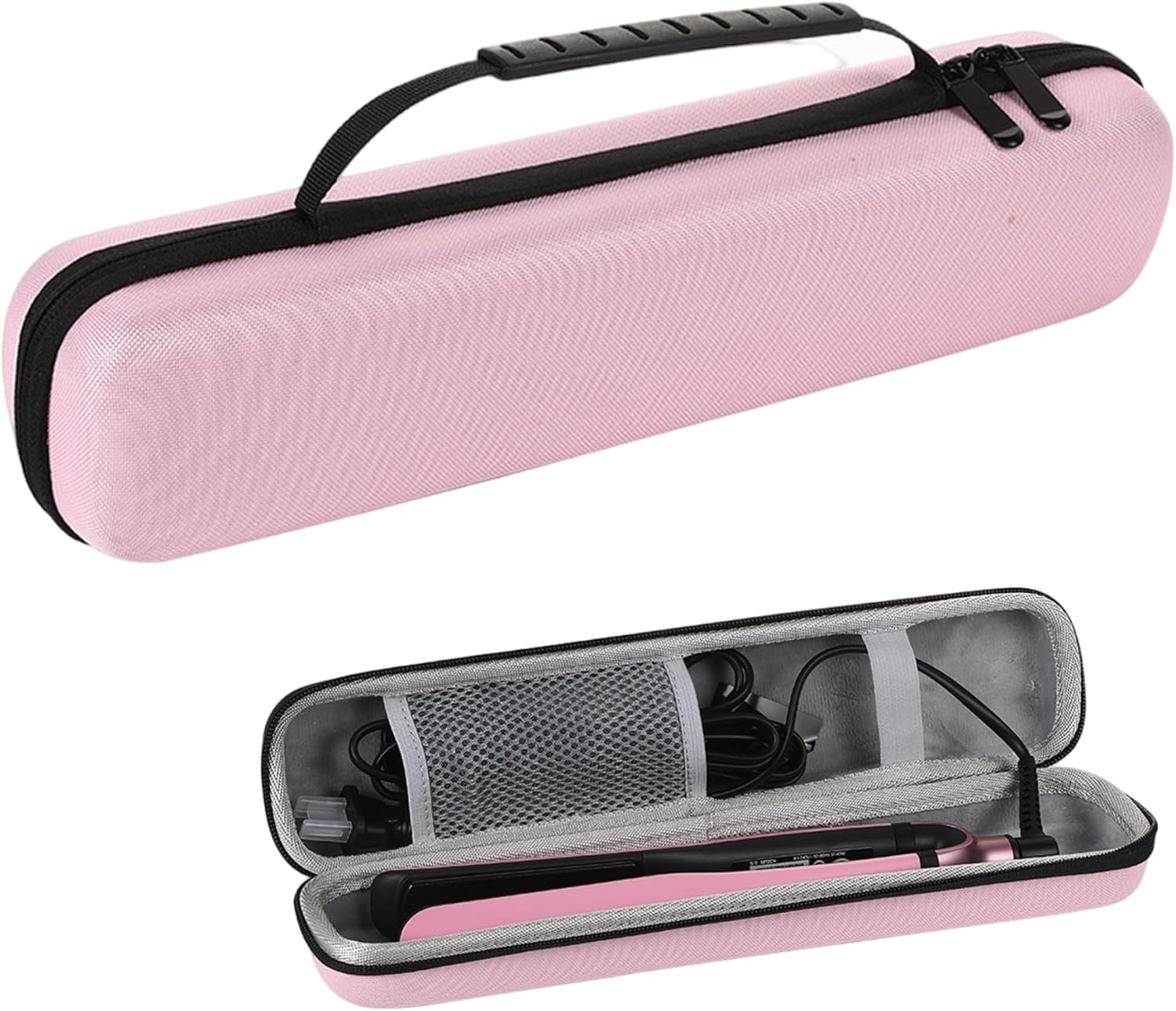 Curling Iron Travel Case, 14X2X3 Inch Portable Hair Tools Travel Bag, Oxford Cloth EVA Flannel Curling Iron Bag with Handle for Vacation, Hair Tools, Flat Case