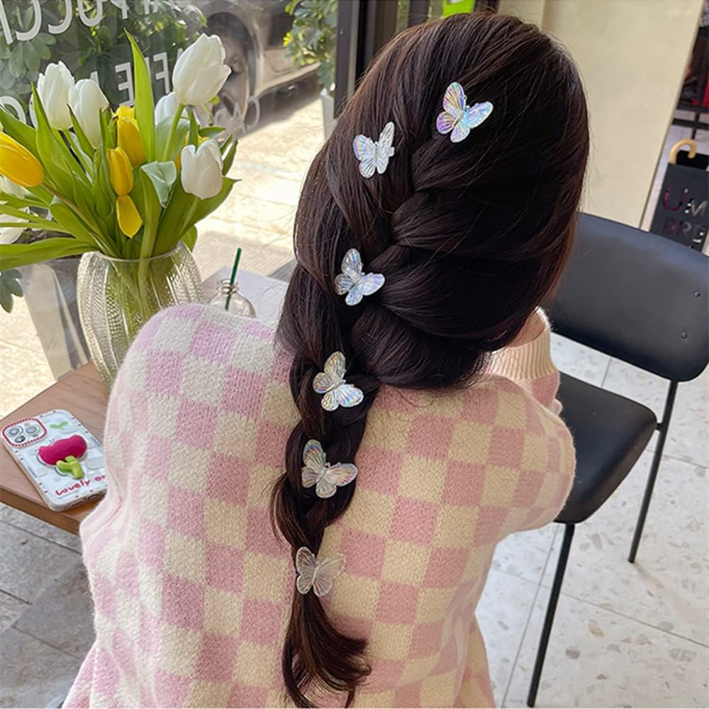 Umiin Hair Clips, Crocodile Clips Butterfly Hair Accessories for Women Girls, 6-Pack Lovely Headwears Styling Tools for Party Daily Performance, Creamy White - Flowers-Clear-5Pc image number 5