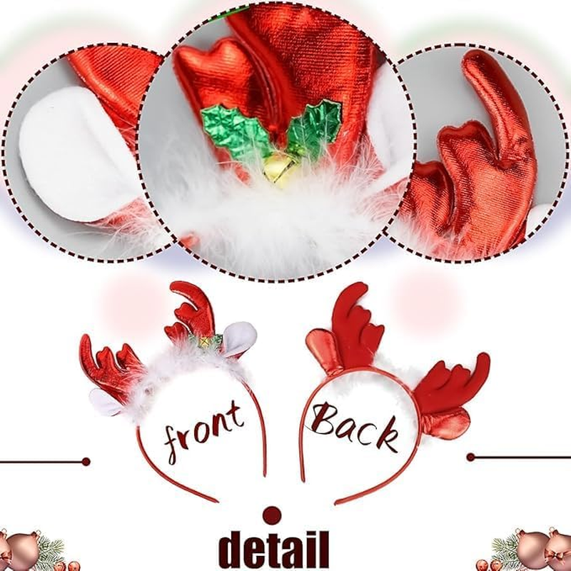 Christmas Deer Antlers Headband Cute Headpiece Red Antler Hair Hoop Holiday Party Xmas Hair Accessories for Women and Girls - Style 2 image number 2