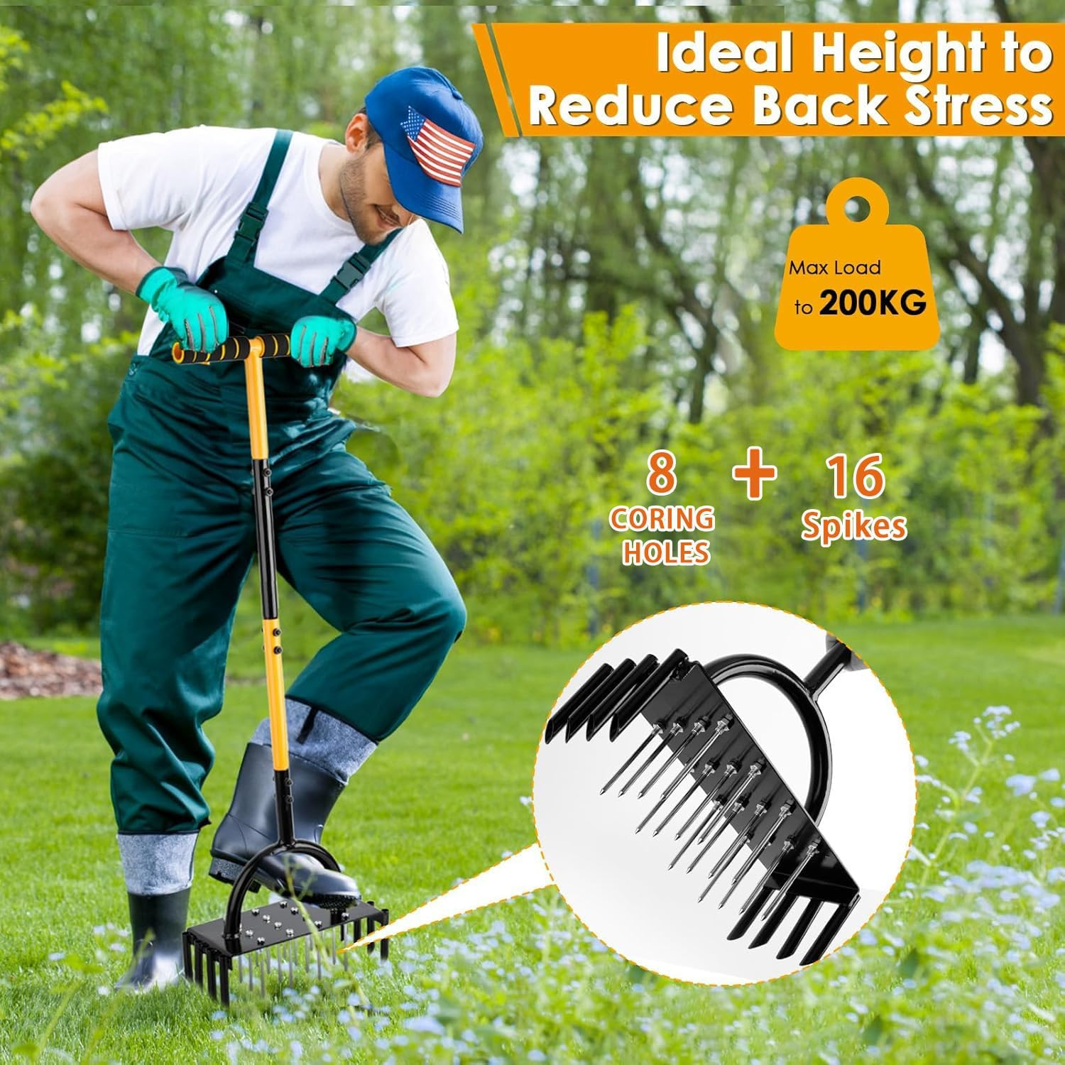 Lawn Aerator Spike Aerating Tool, Updated 38.6" Taller Manual Grass Aerator Tool with 16 Stainless Spikes, Yard Aerator Tool for Compact Soil image number 5