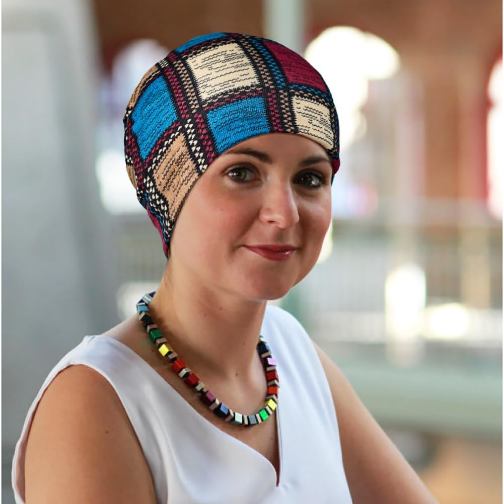 Glamorstar Floral Lace Beanie Hat Chemo Cap Stretch Slouchy Turban Headwear - 2 Packs G - Blue Coffee image number 5