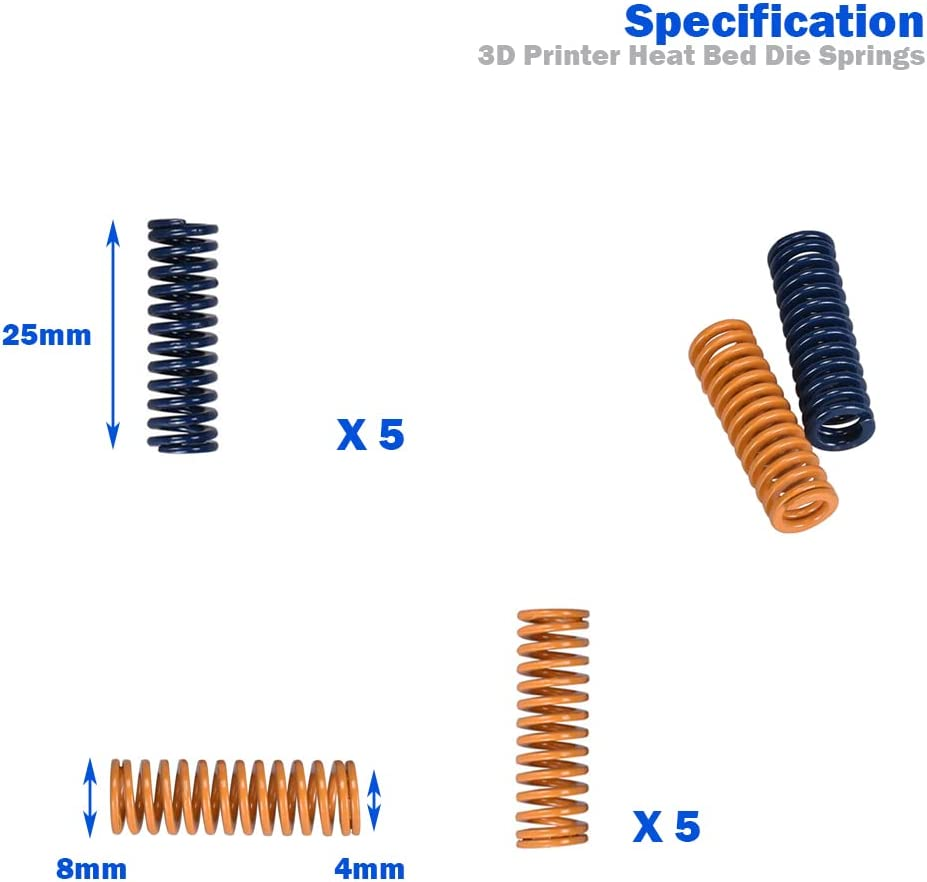Lokkr 3D Printer Heat Bed Die Springs (10 PCS), 8Mm OD 25Mm Long Load Compression Mould Die Spring for Ender 5/3/S1/Ender 3 Pro/Ender 3 V2/Ender 3S, CR-10/CR-10S 3D Printer Accessories image number 5