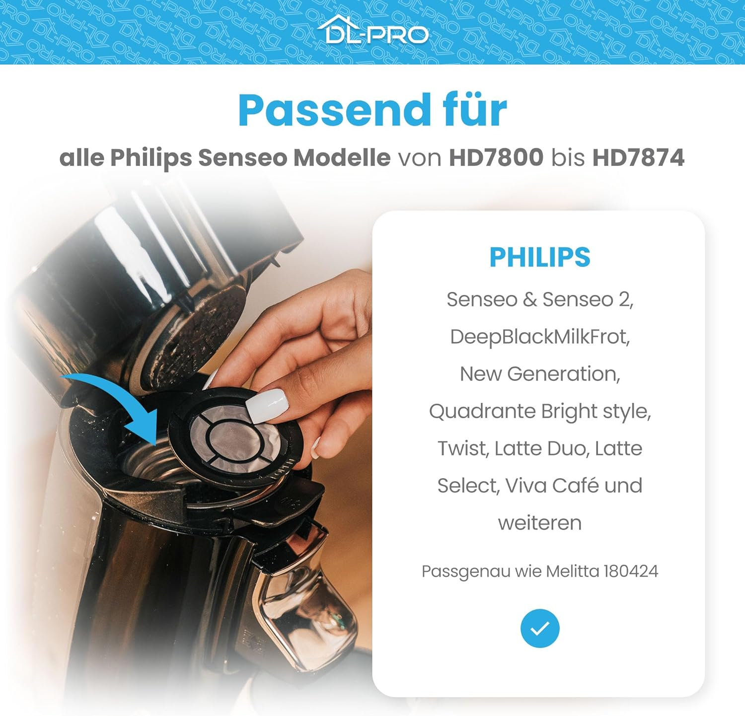 Dl-Pro Set of 6 Refillable Coffee Pods for Melitta 180424 Permanent Pad Filter Coffee Filter for Senseo Coffee Machine HD7800 to HD7874 6 Pieces with Coffee Powder Spoon image number 3