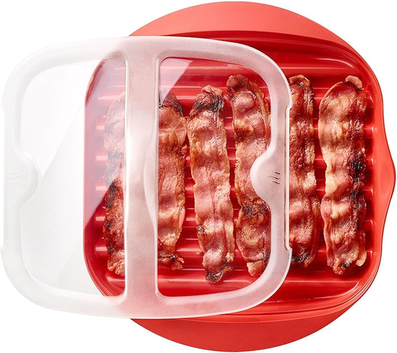 Red Microwave Bacon Tray with Splatter Lid - No Mess Bacon Cooker for Crispy Bacon in 3 Minutes, Dishwasher Safe & Bpa-Free, Microwave Safe Kitchen Accessories for Breakfast Cooking
