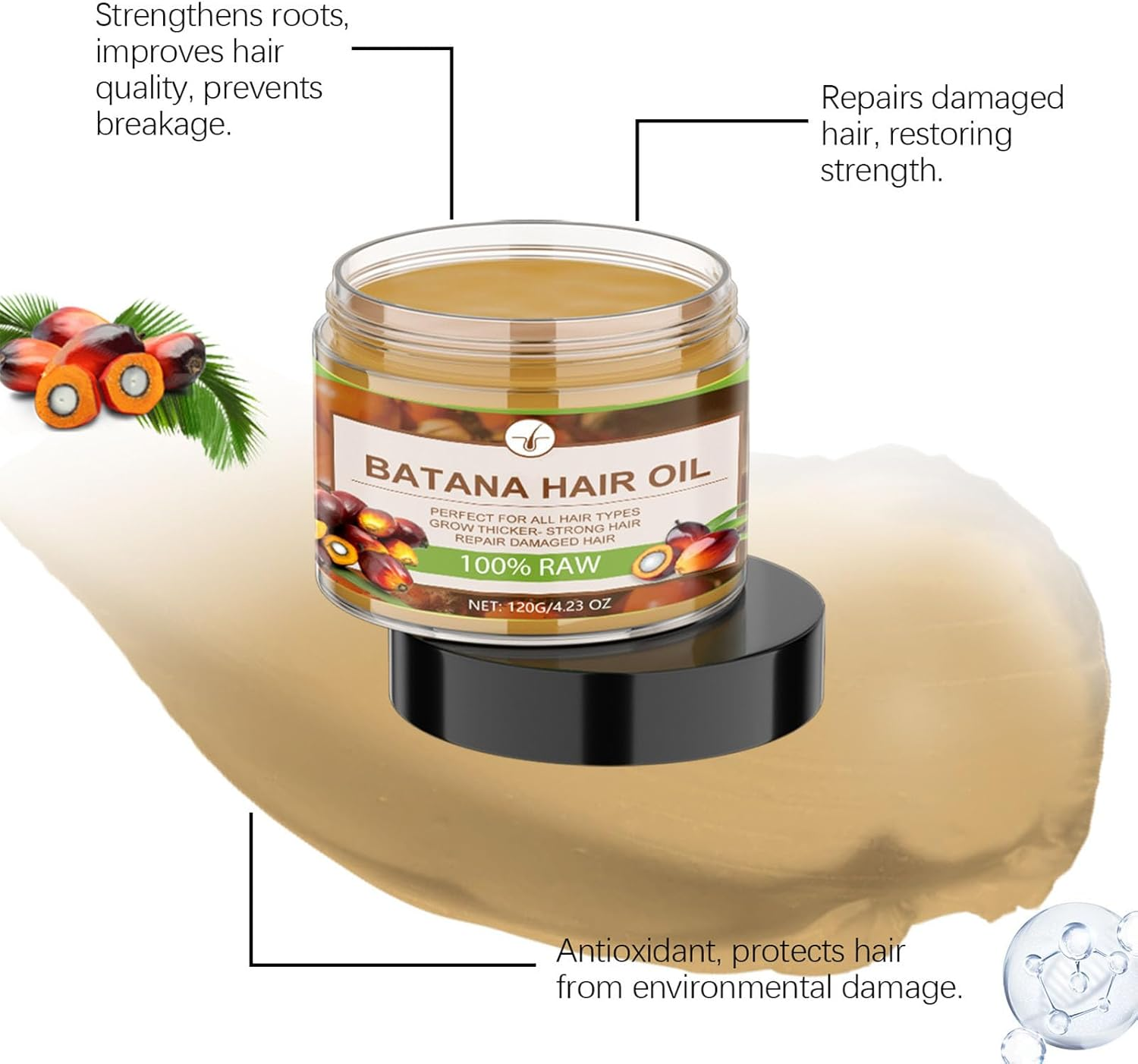 Natural Botana Hair Growth Oil - 120 G Bata-Na Oil for Hair Growth, Smoothing Nourishing Hair Care Oil, Hair Repair Cream for Dry Damaged Hair