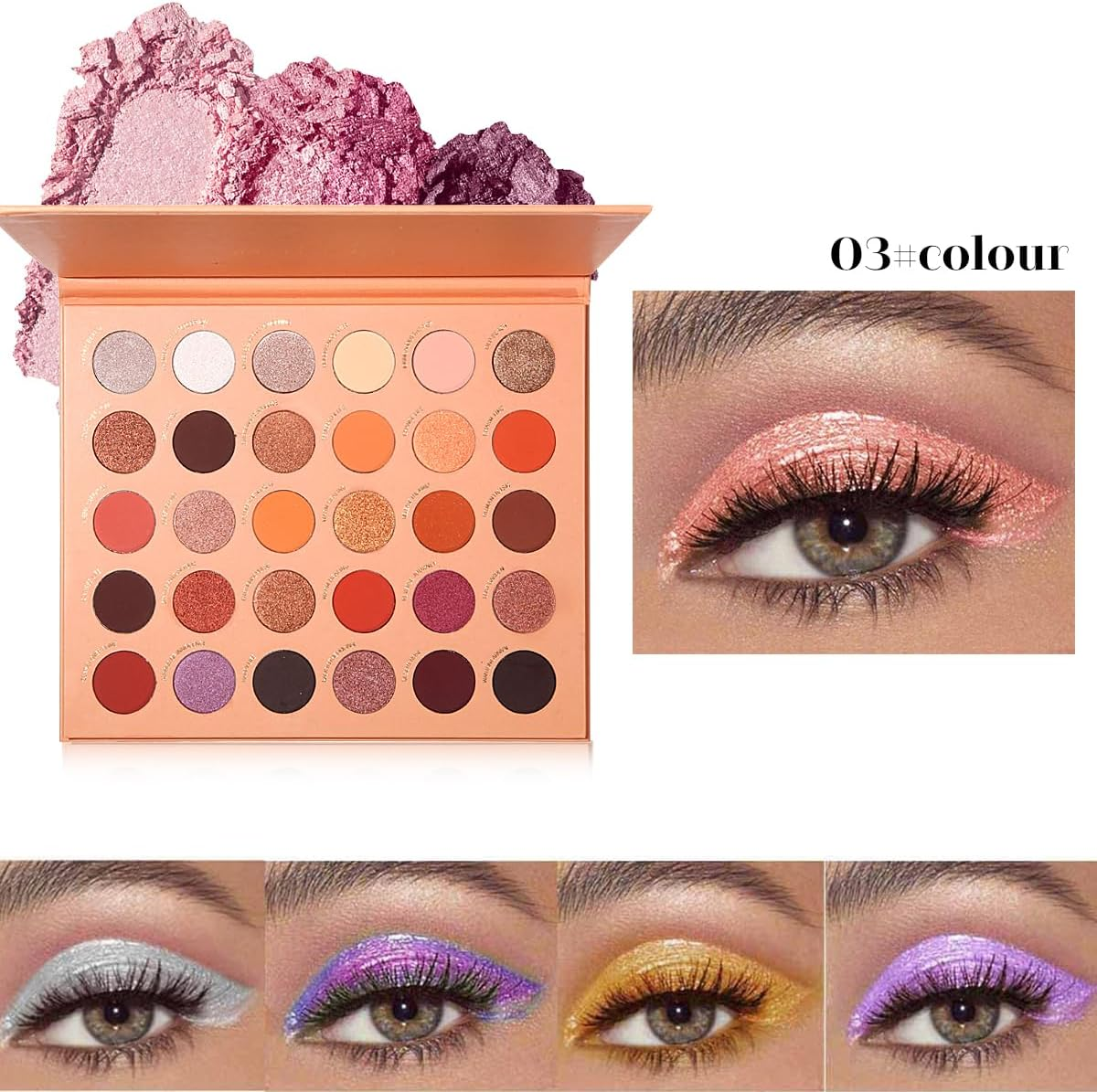 Maffick 30 Color Shadow Palette- Black Smoky Makeup with Shimmering Pearl Eyeshadow for a Radiant, Dramatic Look (03) - 03 image number 6