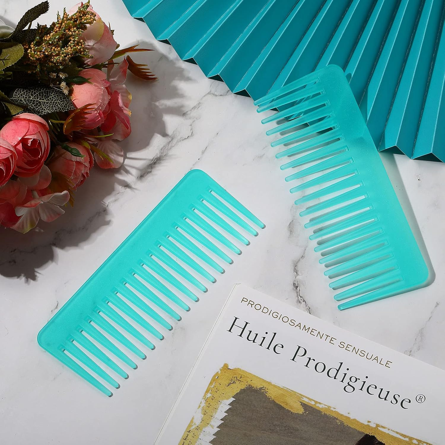 Patelai Wide Tooth Comb Large Hair Detangling Comb for Curly, Wet Dry Hair, No Handle Detangler Accessories(Cyan) image number 3