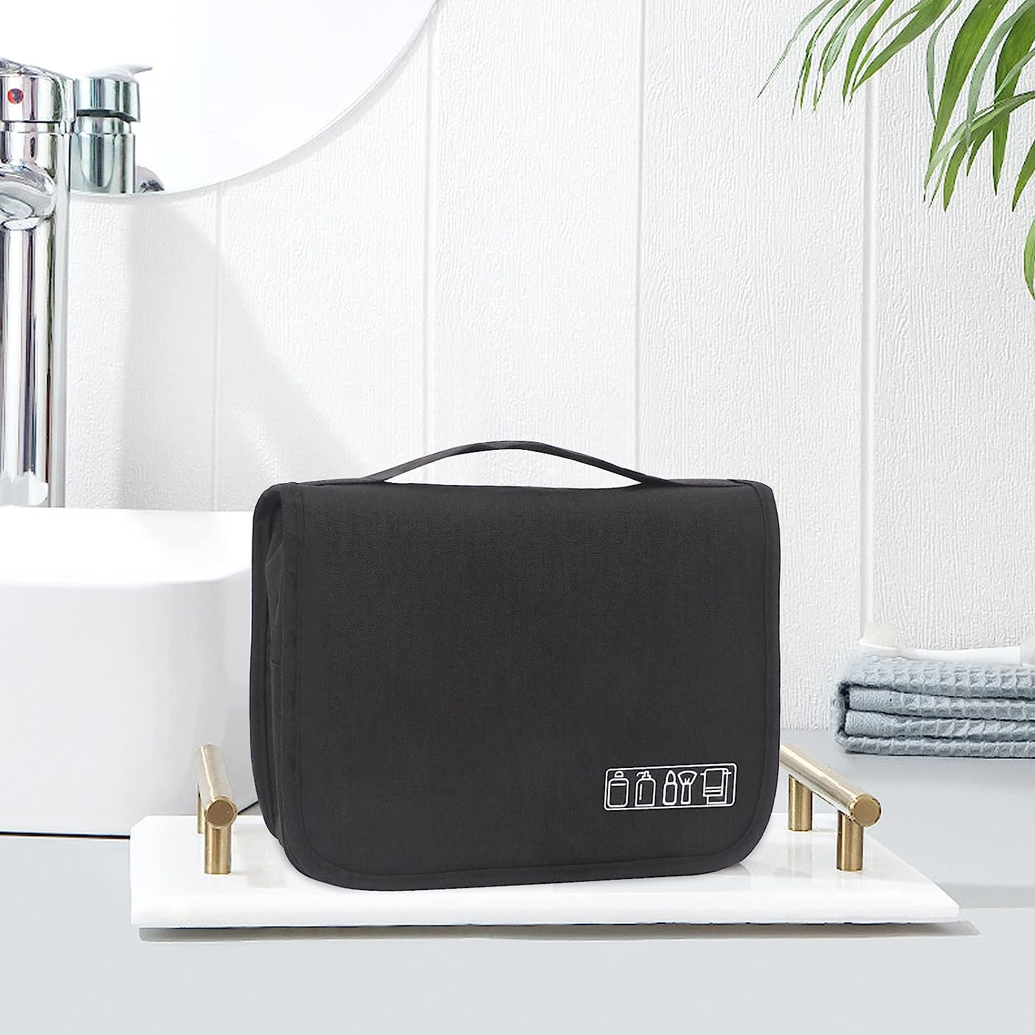 Simpolor Hanging Toiletry Bag, Large Capacity Men'S and Women'S Cosmetic Bag, Waterproof Portable, 23.5 X 9 X 19Cm, Black image number 3