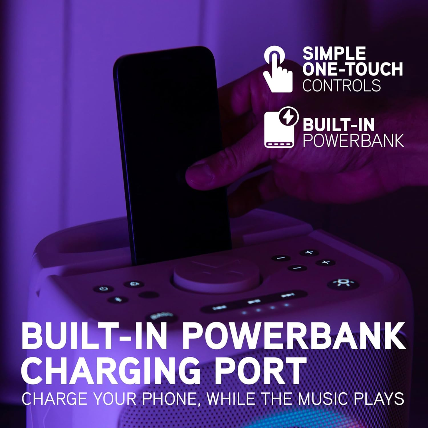 Blueant X4 Portable Bluetooth&reg; Party Speaker, Bass Boost, 50W Peak Power, Microphone, 5 LED Lightshows, up To12Hrs Playtime, Deep Bass, Duo Mode Wireless Pairing, Splashproof, Black image number 6