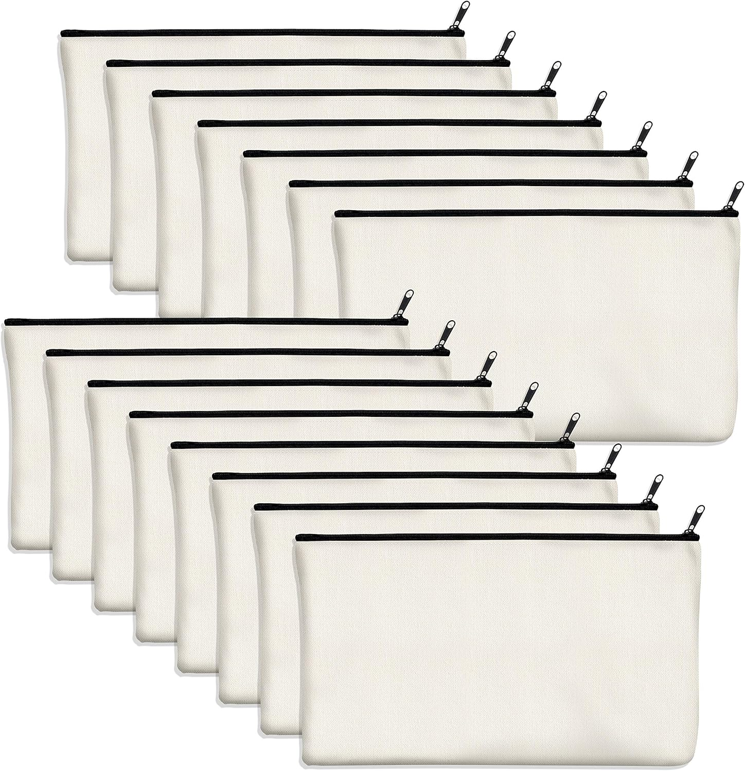 Vantasii 15 Pack Blank Cotton Canvas DIY Craft Zipper Bags Pouches Pencil Case for Makeup Cosmetic Toiletry Stationary Storage (Off White, 8.3&rdquo; X 4.7&rdquo;)