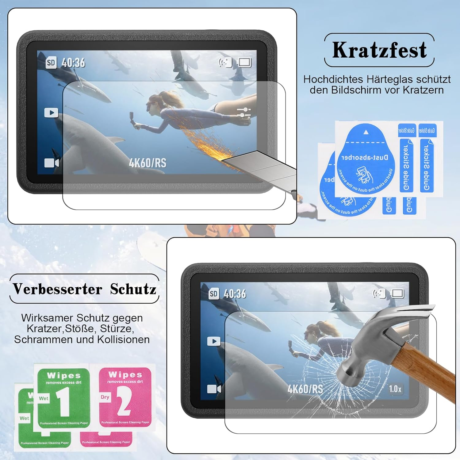 Ertlutw Screen Protector for DJI Osmo Action5 Pro, Includes 2 Lens Silicone Covers, Tempered Glass Screen Protector for DJI Action 5 Pro Accessories, Ultra HD, 9H Hardness, Scratch-Resistant, Pack Of image number 2