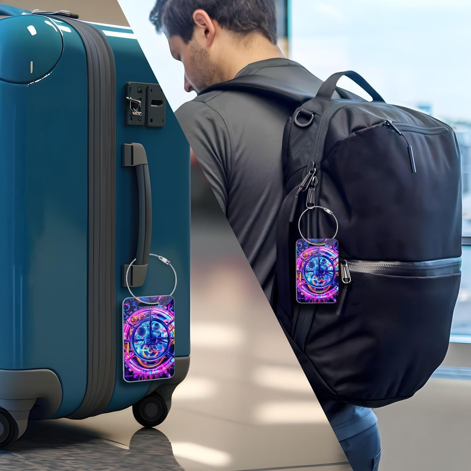 Cool Colored Gears Acrylic Luggage Travel Tag Airline Luggage Tags Travel Baggage Tag Set of 4 Luggagetags image number 2