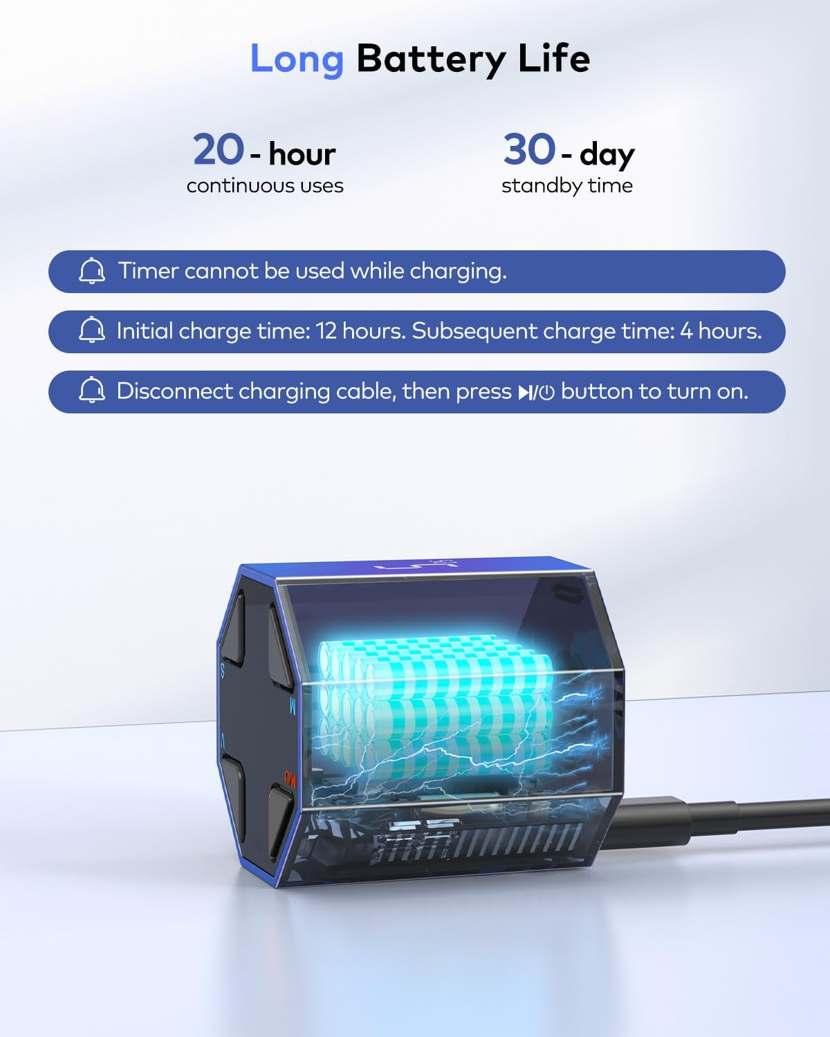 Ticktime Pomodoro Timer Cube, Custom Pomodoro, Pause & Resume, Silent, Vibrate & Adjustable Sound Alert, for ADHD, Task, Work, Study, 3/5/10/15/30/45/60Min & Custom Countdown, Blue image number 4