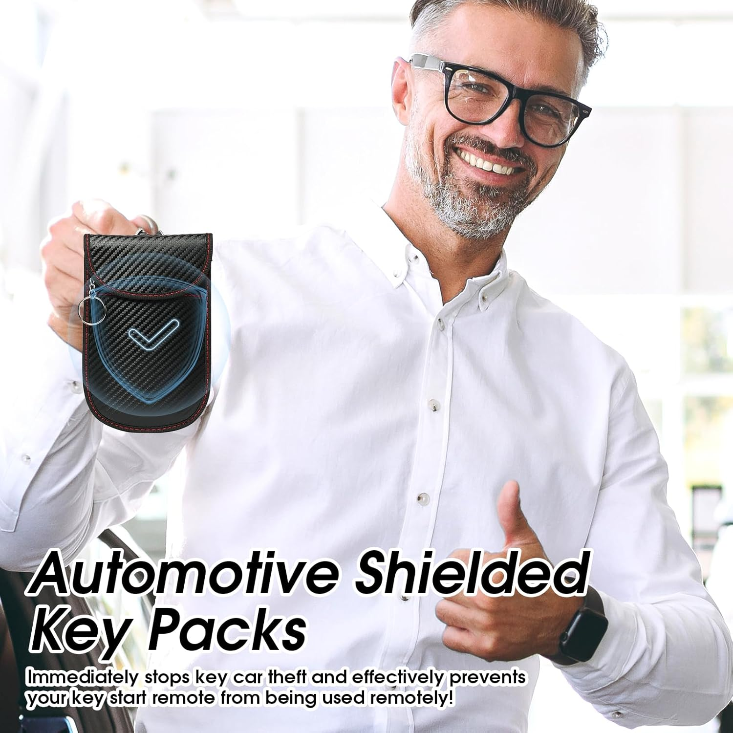 Faraday Bags for Car Keys (2-Pack) - RFID Blocking Pouch with Keyring & Hook, Waterproof Key Fob Protector for Keyless Entry Cars