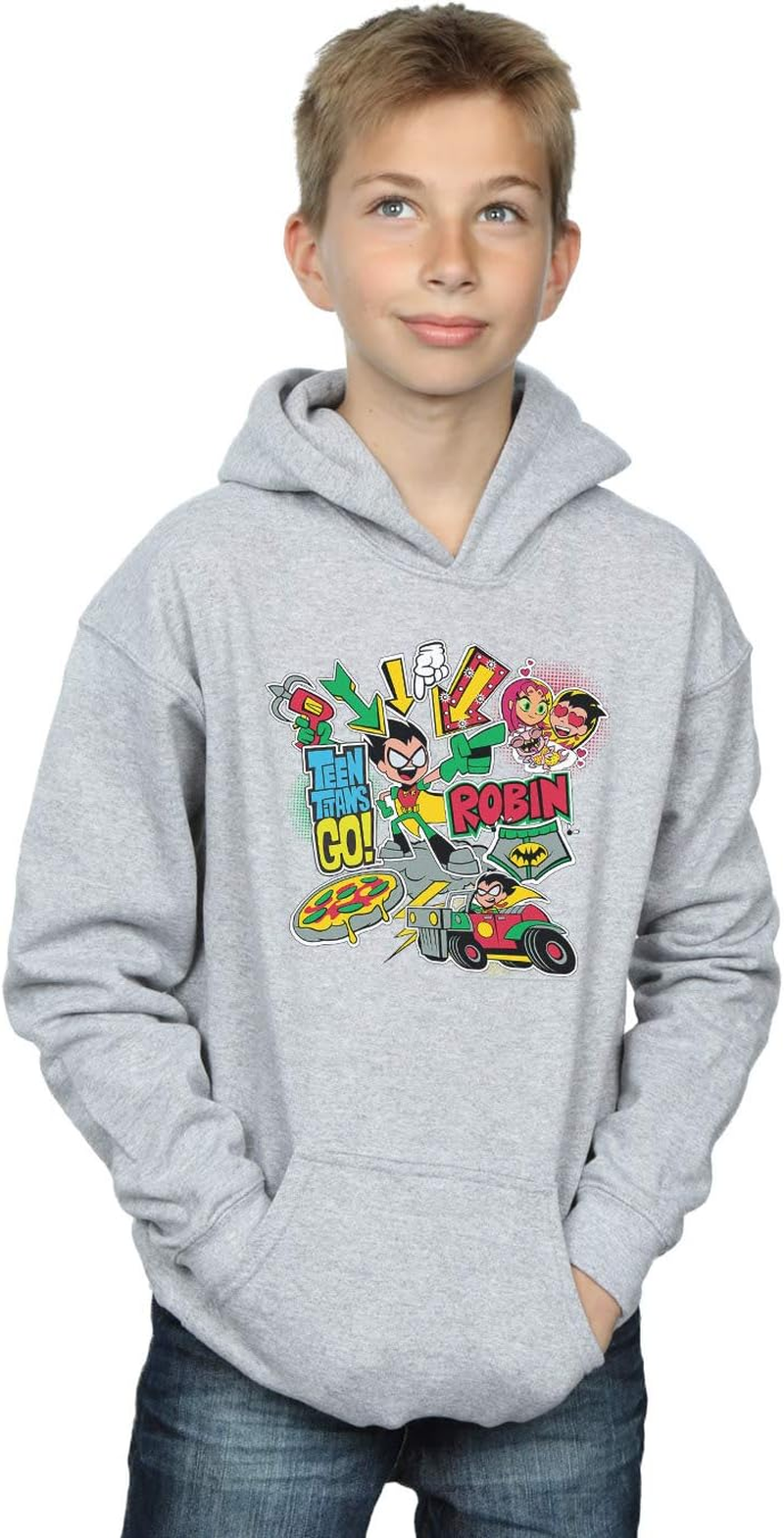 DC Comics Boys Teen Titans Go Robin Montage Hoodie Sport Grey 5-6 Years image number 2