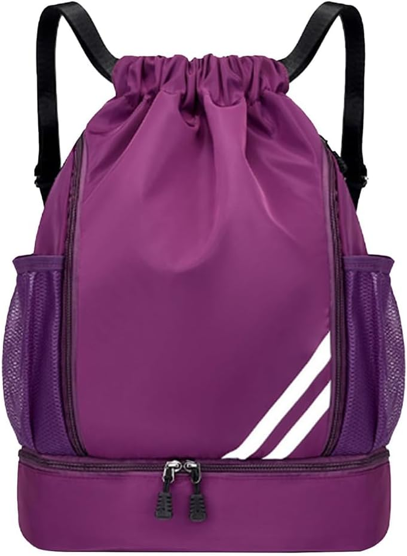 Outdoor Sports Balls Backpack with Durable Material, Large Capacity Drawstring Gym Bag, Portable Oxford Cloth Backpack, String Bag for Available to Both Men and Women (Purple) image number 5