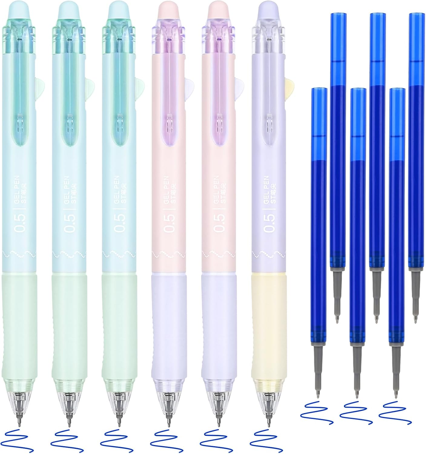 BAYTORY Pastel Erasable Gel Pens, 6Pcs Blue Ink Pens & 6Pcs Refills, Aesthetic Rub Out Pens Blue Ink with Eraser, Smooth Writing Pen for Home School and Office Supplies（Ball Eraser） image number 6