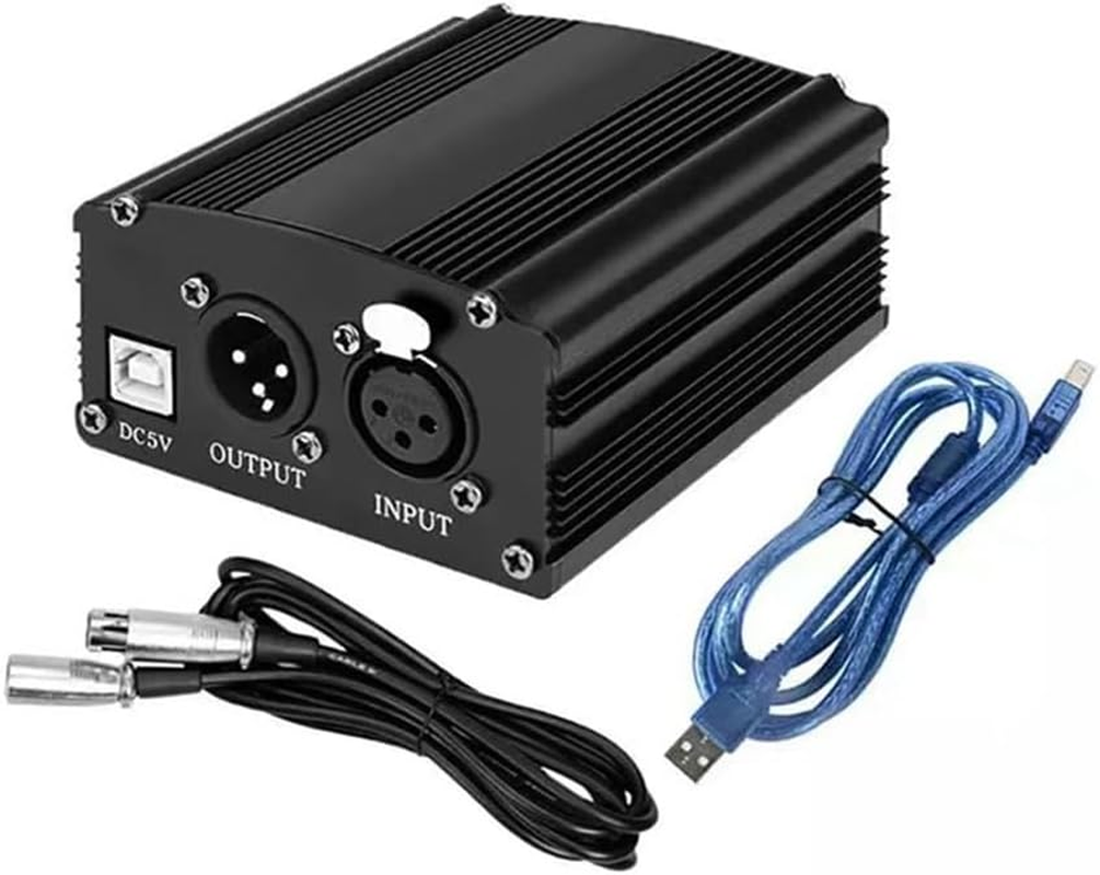 1-Channel 48V Phantom Power Supply with XLR 3 Pin Microphone Cable for Music Recording Equipment image number 5