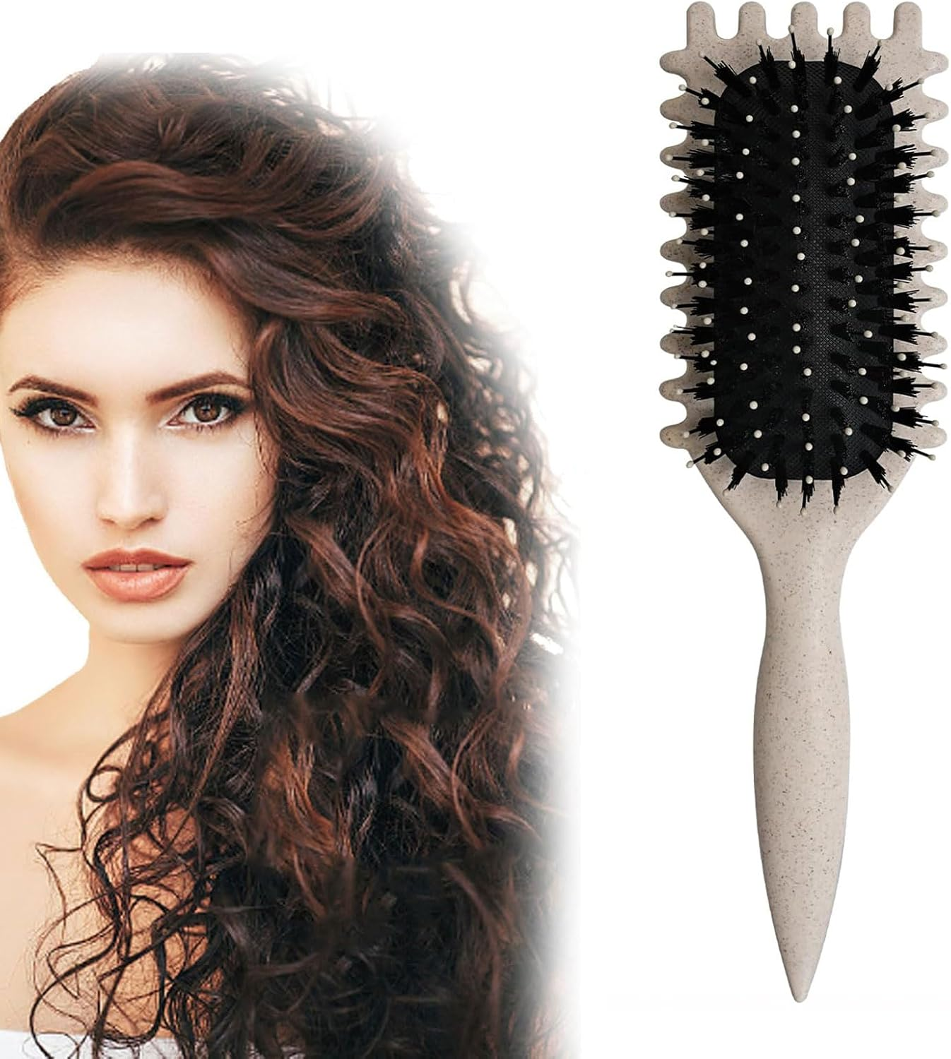 Jushion Curl Brush, Hair Brush, Strands Comb, Professional Curling Brush, Styling Tools, Plastic Comb, Bouncy Curl Brush for Detangling, Shaping and Defining (Beige) image number 6