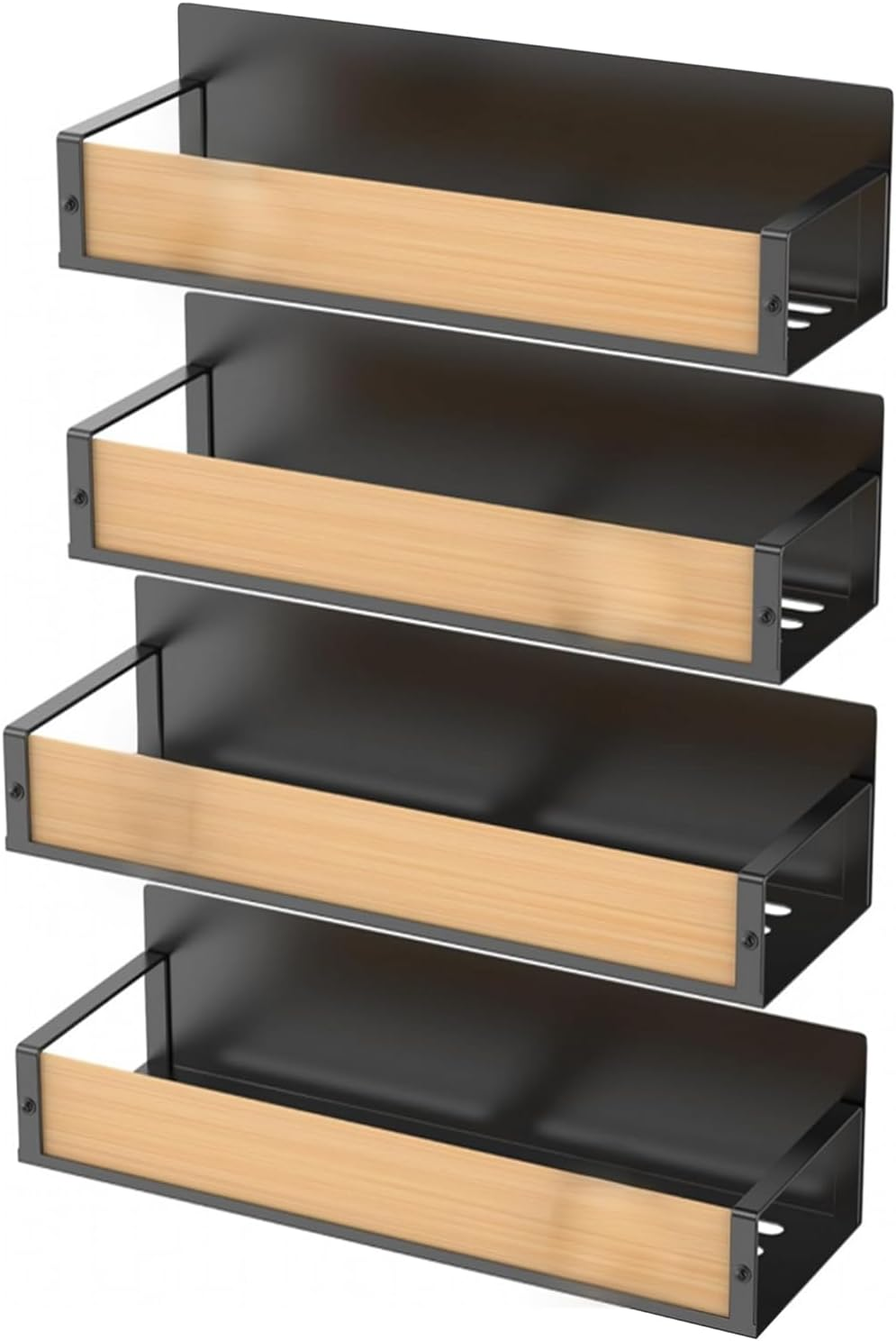 AVITONG Magnetic Bamboo Spice Rack for Refrigerator Side, 4 Pack Strong Magnet Organizer Shelf for Kitchen Storage, No Hooks, Space Saver - Bamboo image number 2