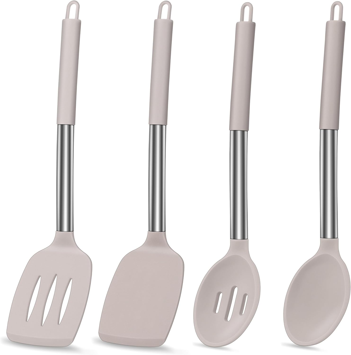 LIANYU Kitchen Cooking Utensils Set of 4, Silicone Spatula Cooking Spoon Set for Nonstick Cookware, Heat Resistant Kitchen Gadget Tools with Stainless Steel Handle, Heat Resistant Utensils, Black - 6, Gray image number 2
