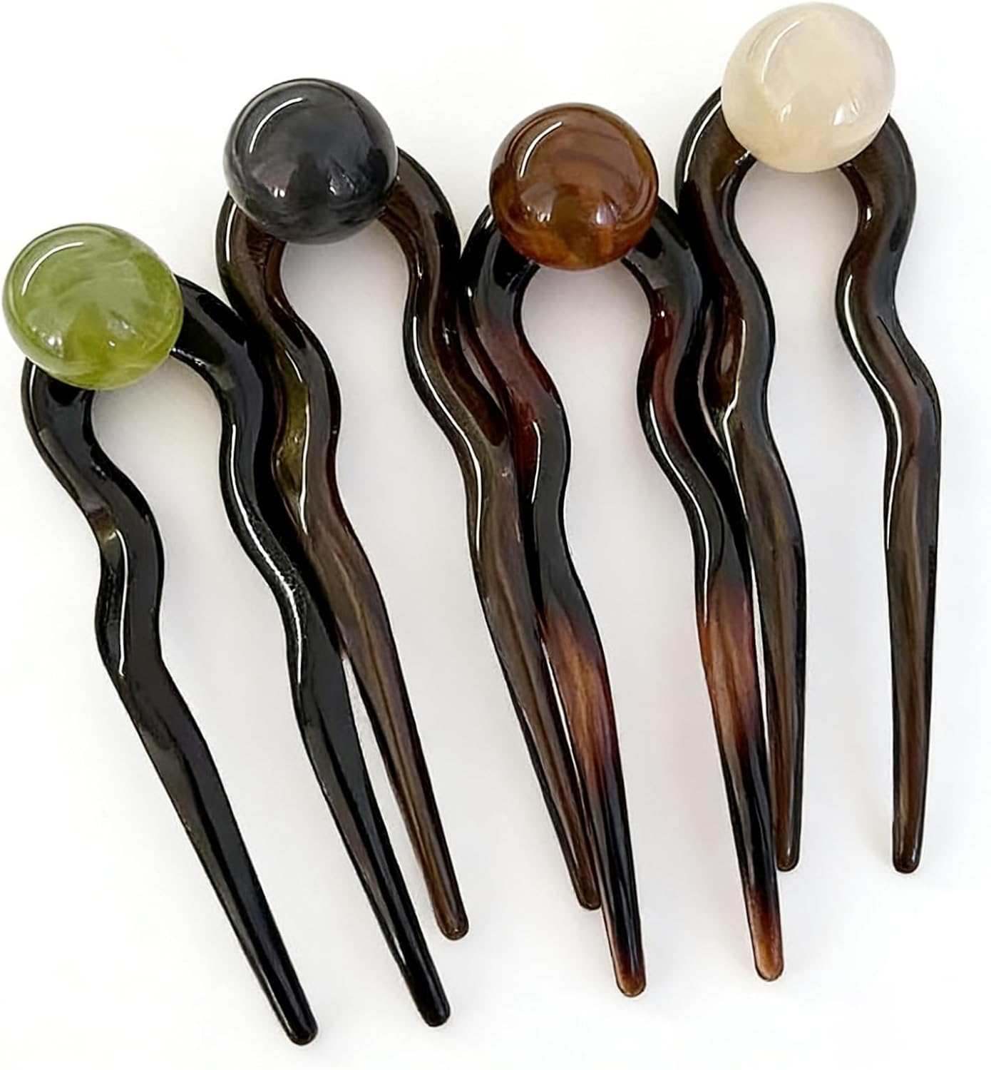 RIBHNXHI U Shaped French Hair Pin Pearl Hair Clips for Women Elegant Bobby Pins Brown Hair Fork Vintage Updo Hair Sticks for Buns Hair Accessories 4 Pieces Multicolor image number 4