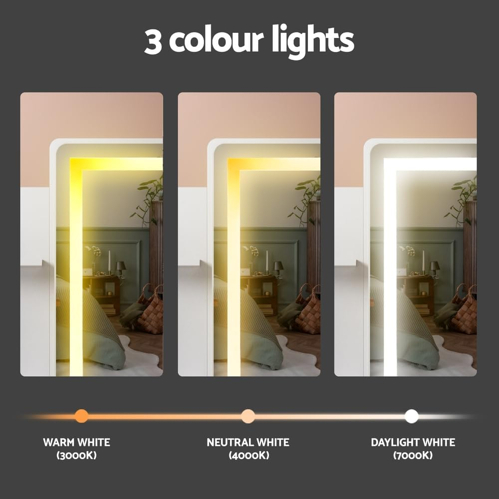 Artiss Dressing Table, LED Mirror Makeup Stool Set Wooden Vanity Desk Chair, Home Bedroom Furniture Girls Kids Women Organisers, Drawers Shelves Wide Tabletop White image number 6