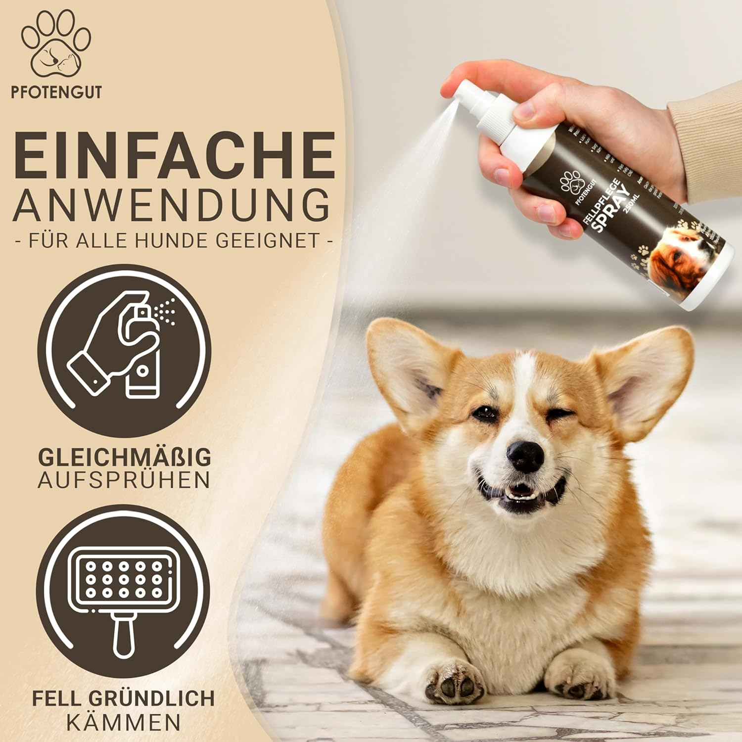 PFOTENGUT&reg; Dog Grooming Spray [250 Ml] - Veterinarian-Developed Care and Detangling Spray for Silky Shiny Coat [Suitable for All Dogs] - with Jojoba Oil and Chamomile image number 1