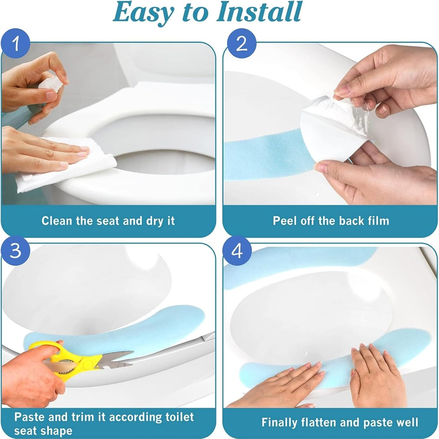 Washable Toilet Seat Covers - Soft, Reusable & Adhesive Pads | All-Season Comfort & Hygiene for Aussie Bathrooms (8 Pairs Purple, Green, Blue, Pink&times;2)