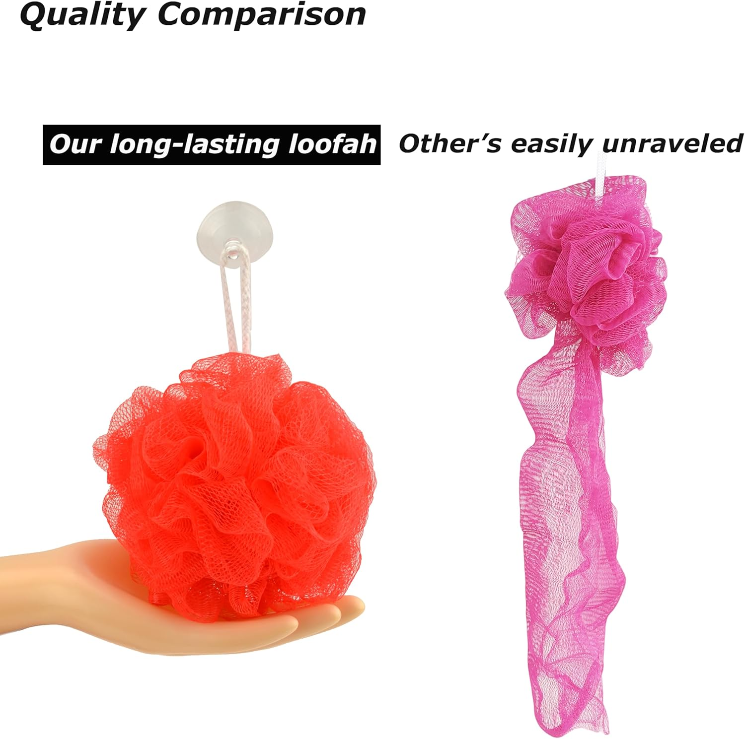 Star NEVER UNRAVEL Bath Sponge 6 Counts | 60G Heavy Mesh Pouf with Suction Cup | Big Shower Sponge and Loofahs | Long Lasting Bathing Exfoliator and Body Scrubbers (60G X 6 Pieces, 6 Colors) image number 2