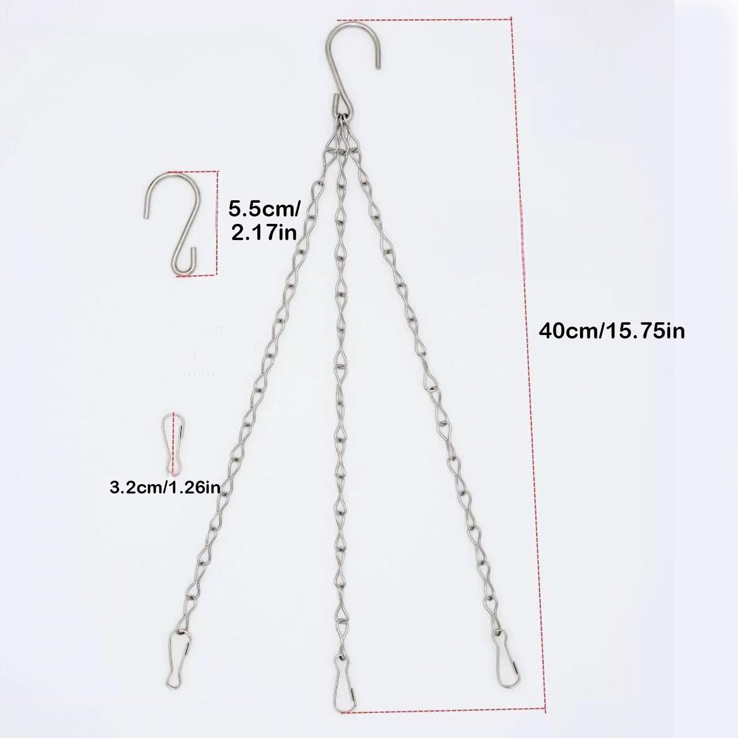 3 Pieces 304 Stainless Steel Flower Pot Chain Hook, No Rust Outdoor Hanging Basket Hook, for Bird Cages, Flower POTS, Lanterns, Billboards, Gardens (Silver) image number 1