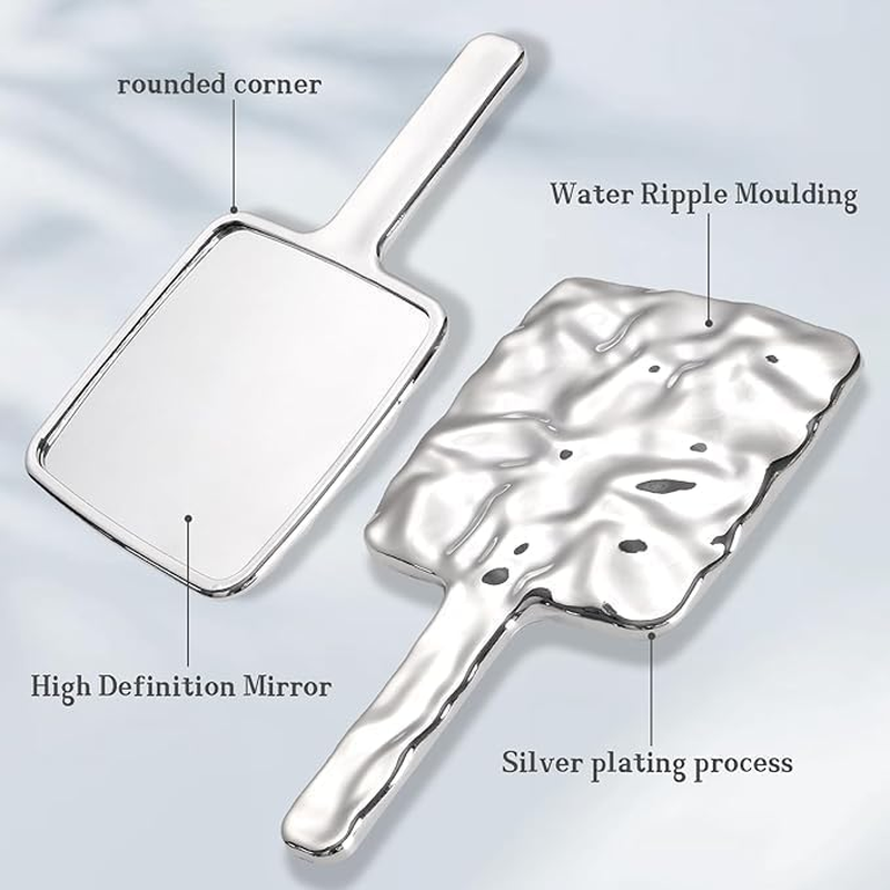 2Pcs Water Ripples Hand Mirror for Makeup,Water Ripples Hand Mirror with Handle,Square Water Ripples Hand Mirror with Handle,Silver Water Ripples Makeup Mirror Square Water Ripples Mirror with Handle image number 4