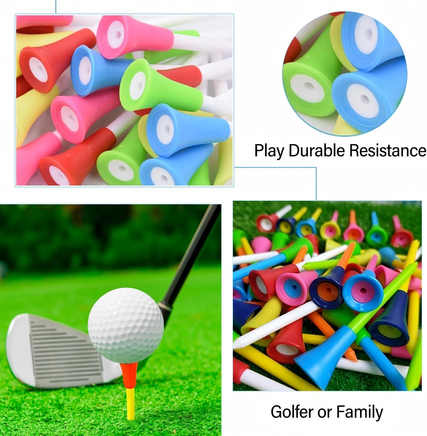 50 Pcs Durable Rubber Cushion Top Golf Tees, (3-1/4, 83Mm) Premium Plastic Golf Tees, Excellent Durability and Stability Tees, Mixed Colors, Golf Training Accessories, Golfer or Family image number 1