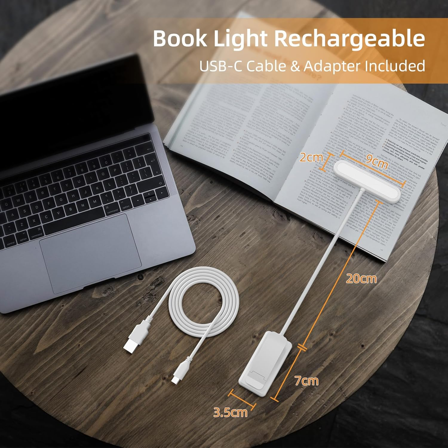 Book Light, [Adapter Included] Rechargeable Book Lights for Reading at Night in Bed with 3 Color & 10 Brightness Dimmable, Flexible Gooseneck Small Clip on Reading Light for Kids - 2 Pack/White image number 5