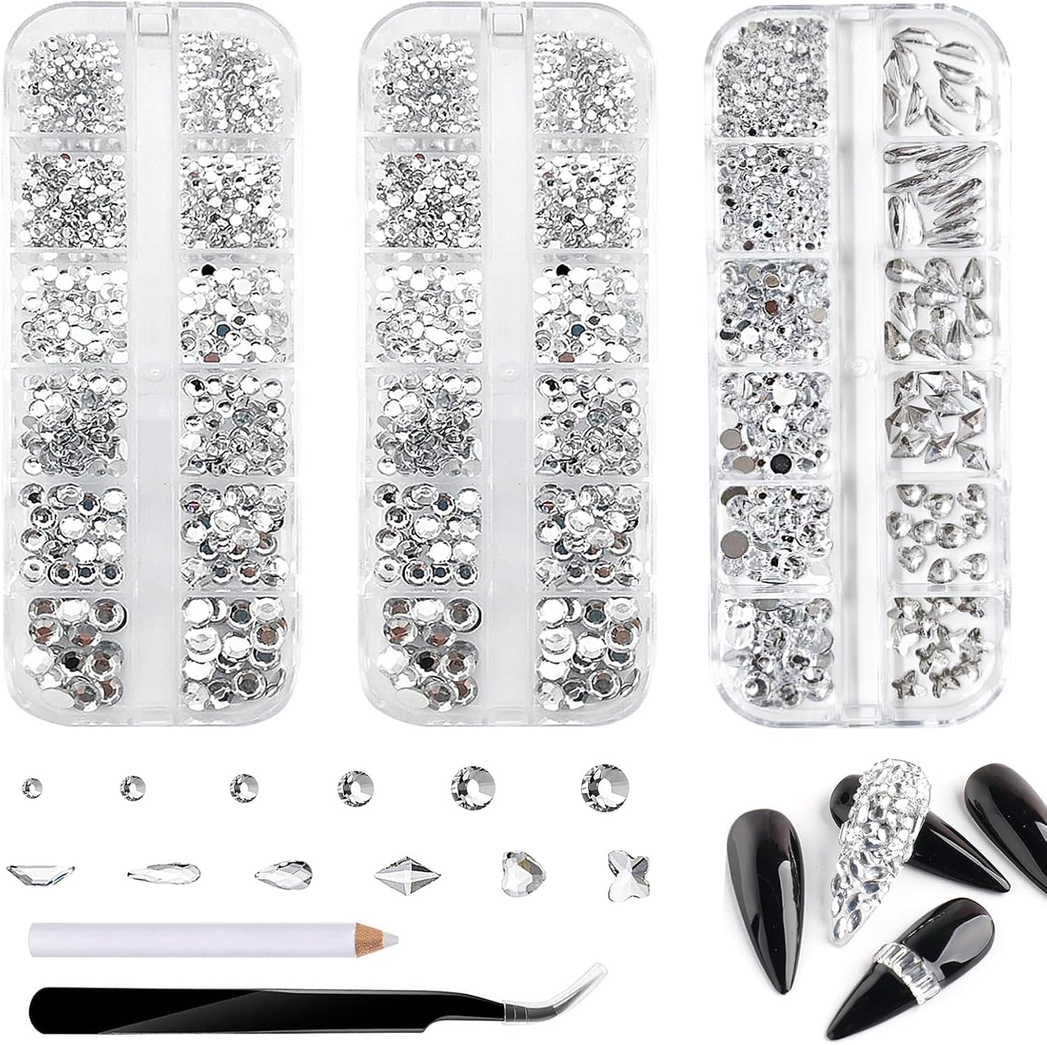 Sliver Nail Rhinestones Gems - Multi Size Flatback round Beads,Sliver Crystal Diamonds for Nail Art, Eyes Makeup, DIY Crafts, Jewelry Decoration