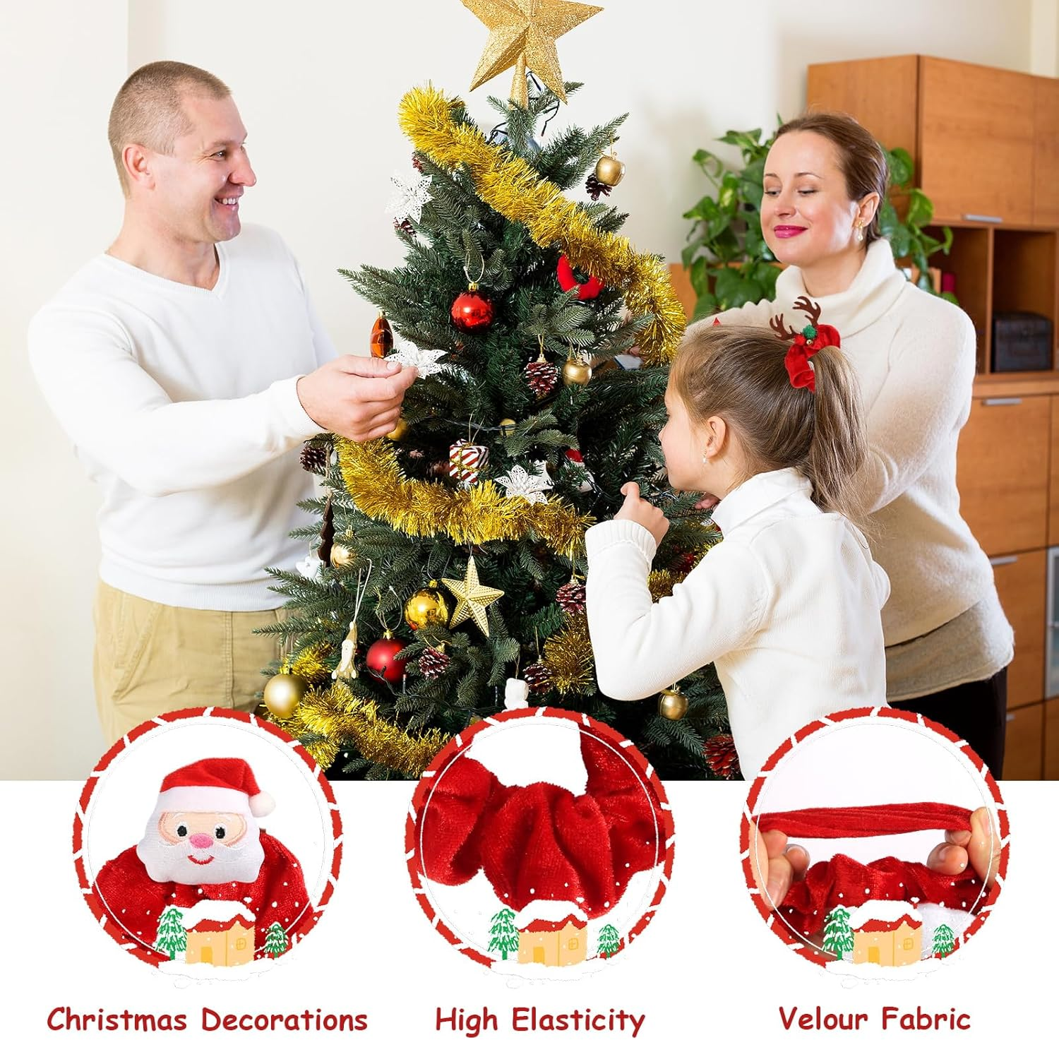 Pack of 4 Christmas Hair Bobbles Velvet Scrunchies Hair Bobbles Scrunchies for Women Elastic Hair Bobbles Girls Christmas for Girls Women image number 5