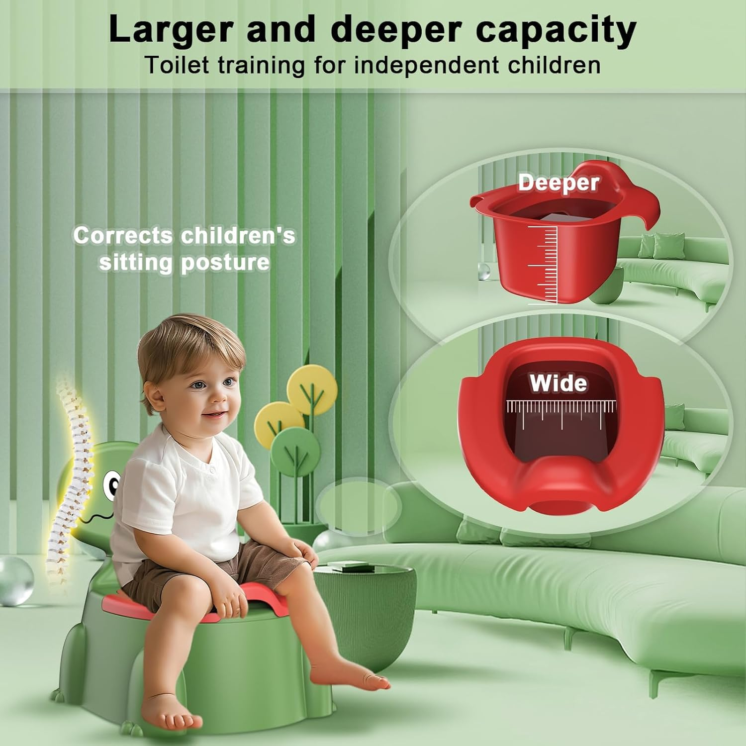 LEFAFA Travel Potty Toilet for Toddler, Dinosaur Design Potty Training Toilet Seat, Portable Toilet with Lid and Non-Slip Rubber Mat Backrest for Boys Girls Kids Toddler Children (Green) - Blue image number 7