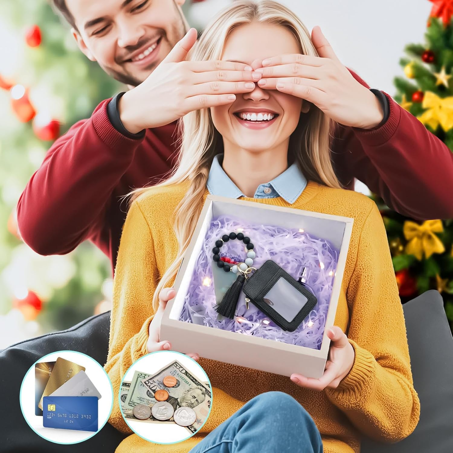 Davivian Key Chain Bracelet Purse - Pearl Tassel Keychain Purse - Card Case for Women | Party Date Birthday Holiday Holiday Shopping Travel, Black, Siehe Beschreibung, See Description - Khaki image number 4