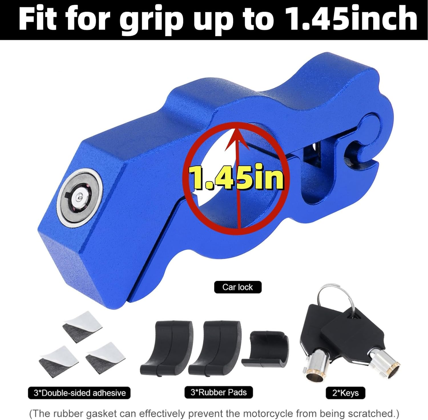Windance Motorcycle Handlebar Grip Lock,Throttle Clutch Brake Lever Lock, anti Theft 2 Keys to Secure Your Motorcycle Bike ATV Moped Scooter in under 5 Seconds (Blue, L) - Blue image number 6