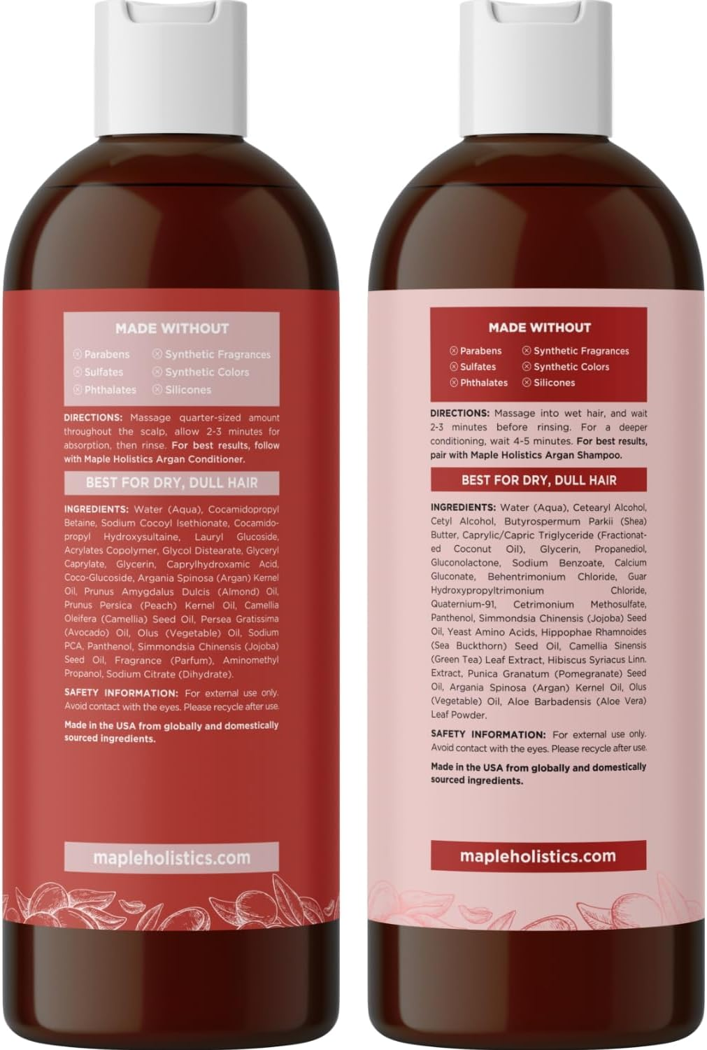 Maple Holistics Argan Oil Shampoo and Set - Argan, Jojoba, Almond Oil, Peach Kernel, Keratin - Sulfate Free - Safe for Color Treated, Damaged and Dry Hair - for Women, Men, Teens and All Hair Types image number 5