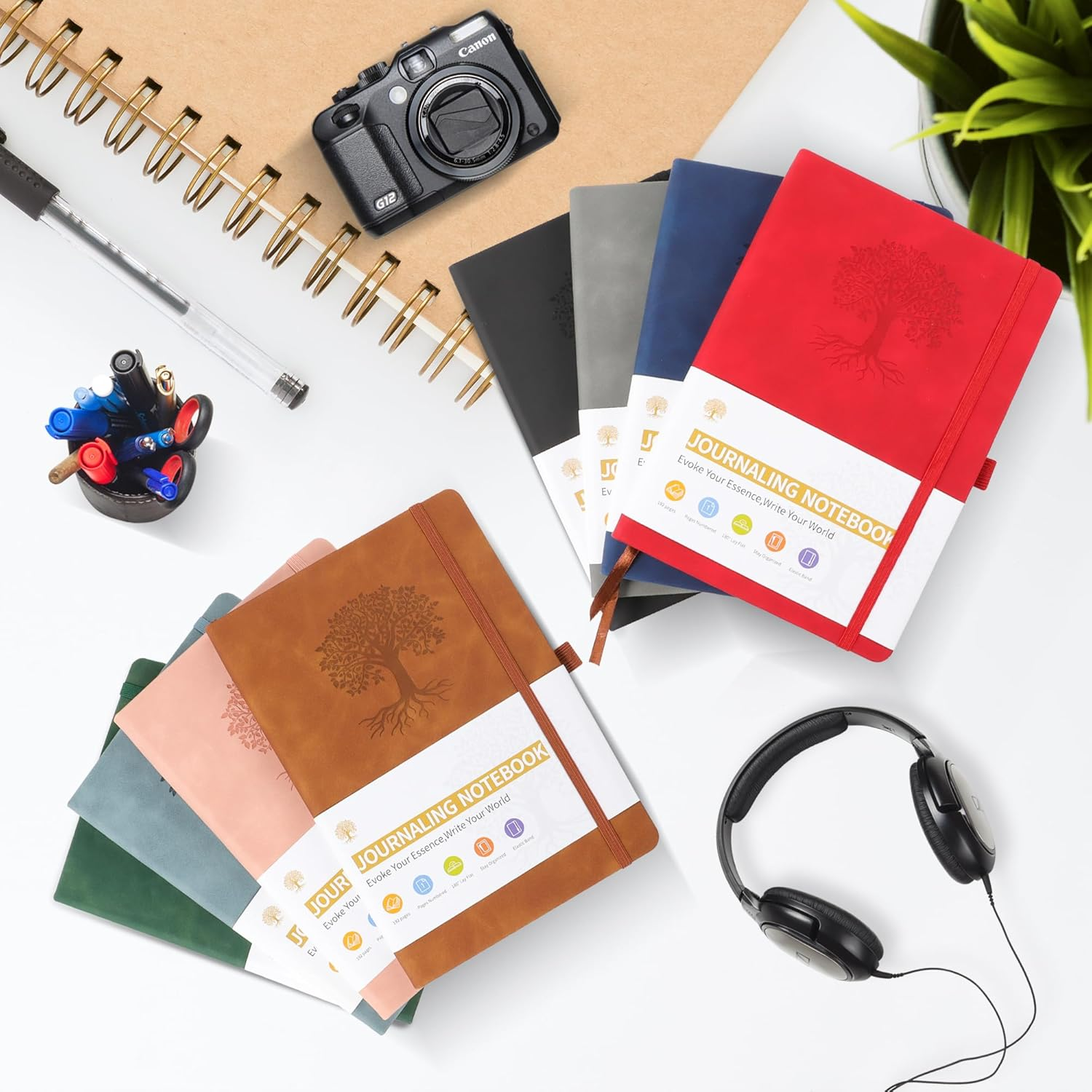 JUNART A5 Lined Journal Notebooks for Women & Men with 192 Pages, Leather Hardcover Notebook for Personal Writing Study Office Travel Recording or Gifts(Dark Blue) - Brown image number 7