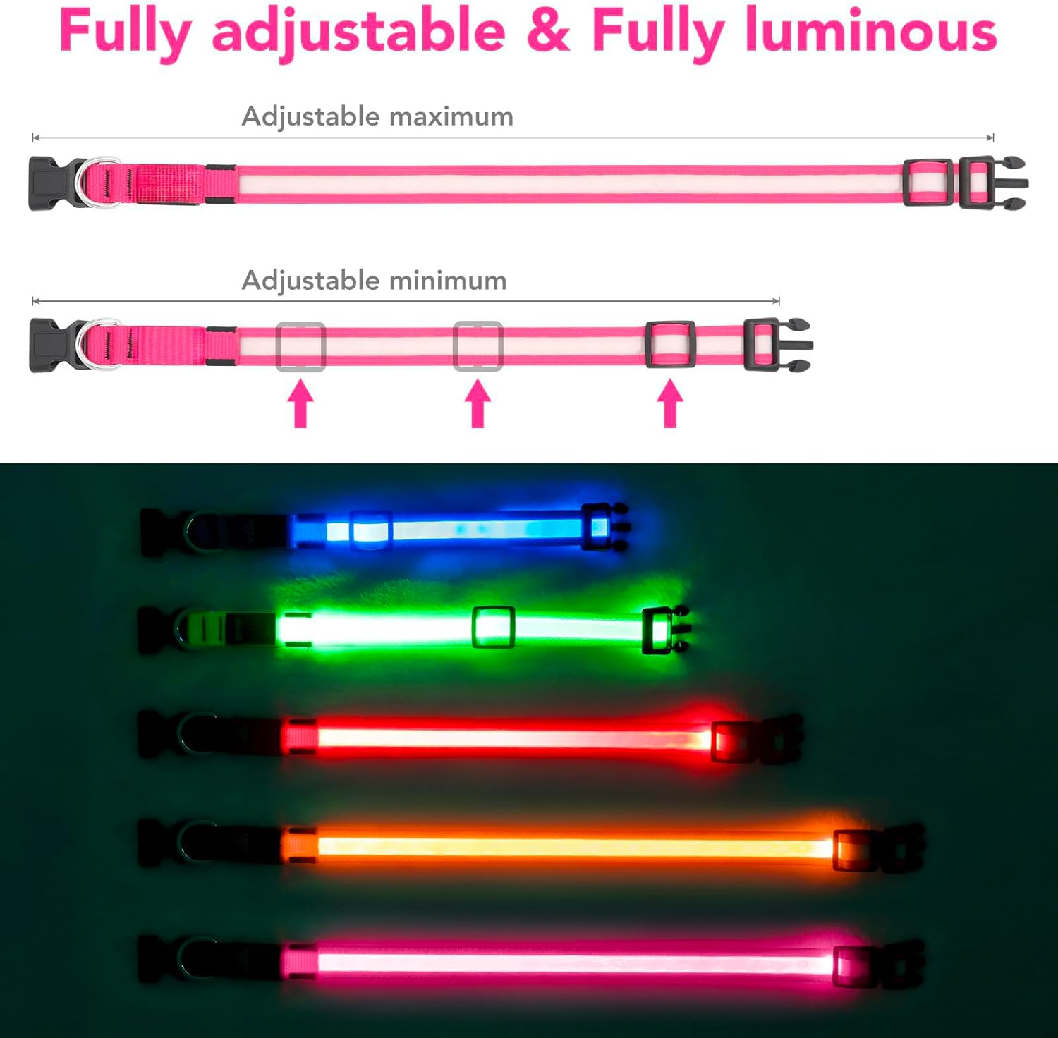 LED Dog Collar,Light up Dog Collars Rechargeable Lighted Dog Collar Glowing Dog Night Walking Collar 3 Colors for Choice(With Airtag Holder) image number 3